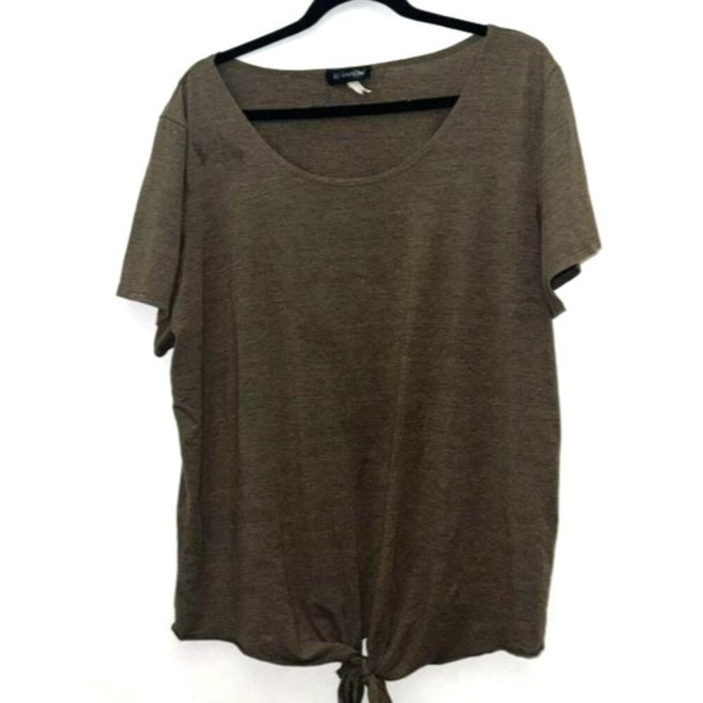 Elizabeth Womens 2X Brown Tie Front Short Sleeve Top
